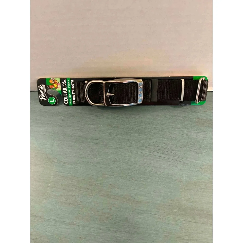 Paws Premium Dog Collar‎ Large Black Extra Strength Adjustable Nylon Buckle